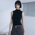 VOONT Shirring High Neck Sleeveless (BLACK)