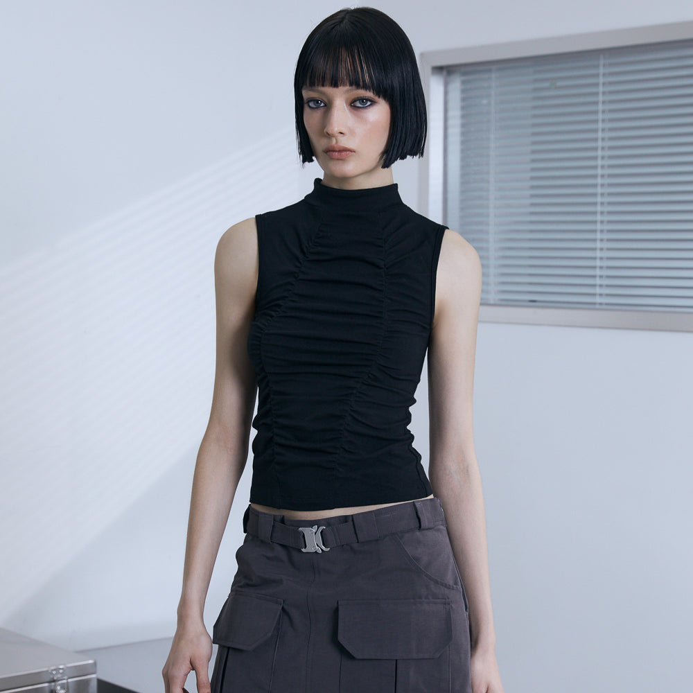VOONT Shirring High Neck Sleeveless (BLACK)