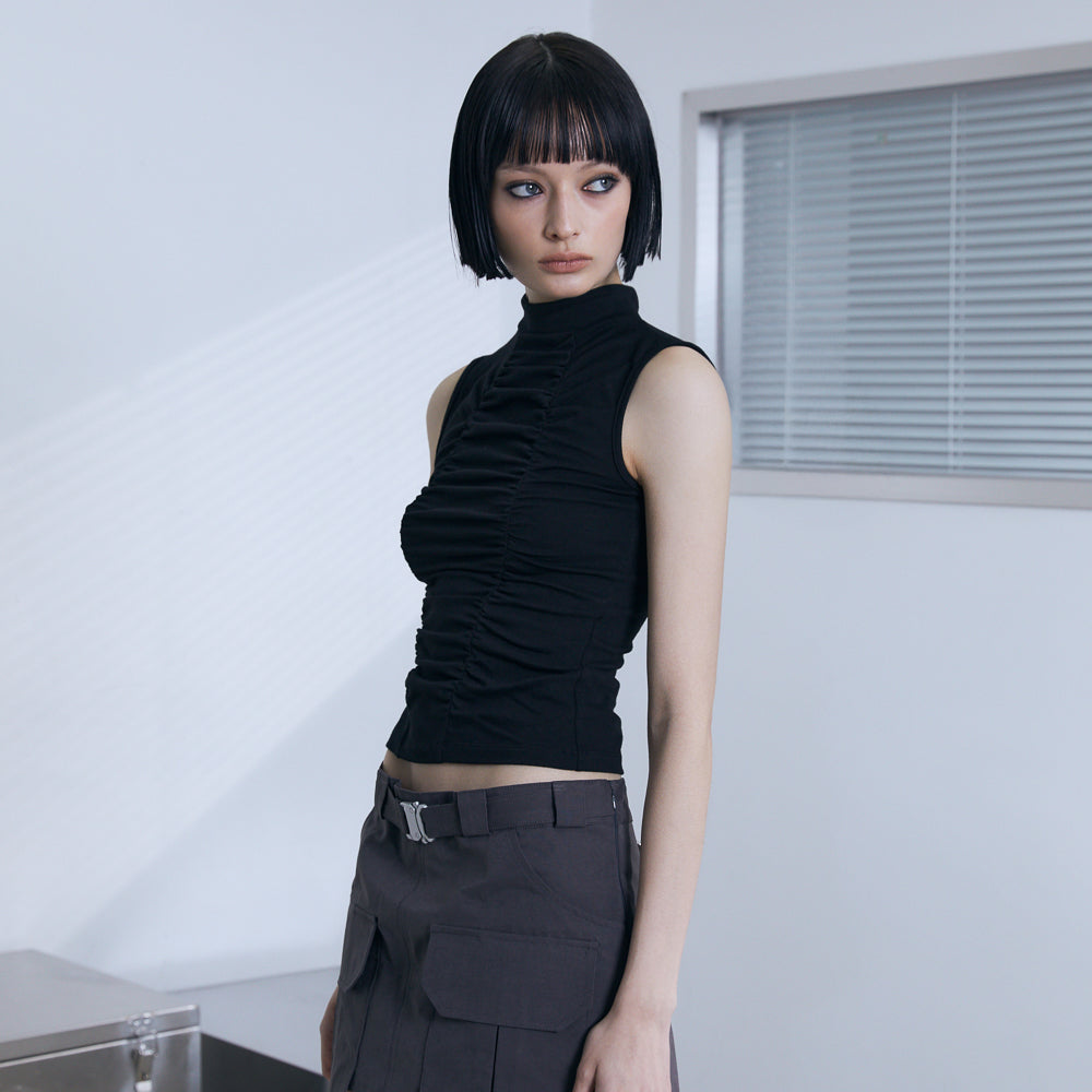 VOONT Shirring High Neck Sleeveless (BLACK)