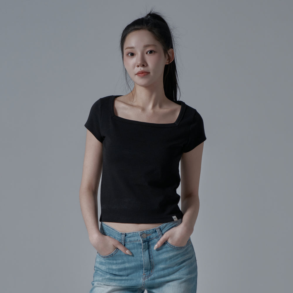 WAAR WT-62 Square neck short sleeve t-shirt_black