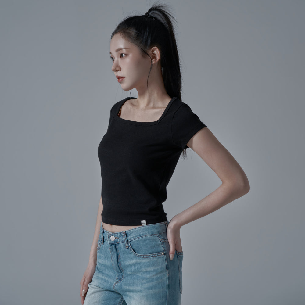 WAAR WT-62 Square neck short sleeve t-shirt_black