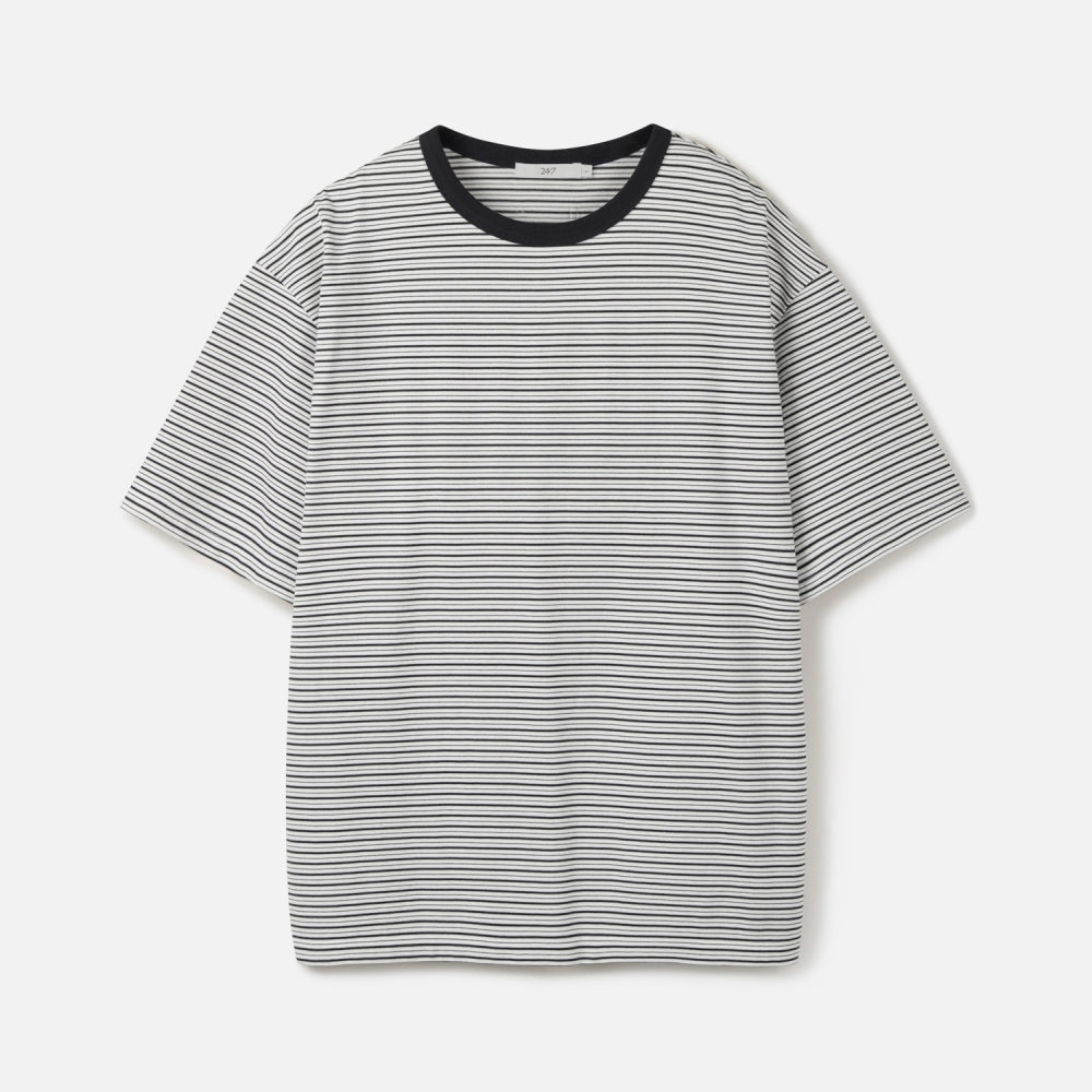 24/7 series USA COTTON 32S/2 MULTI STRIPE TEE WHITE (247)