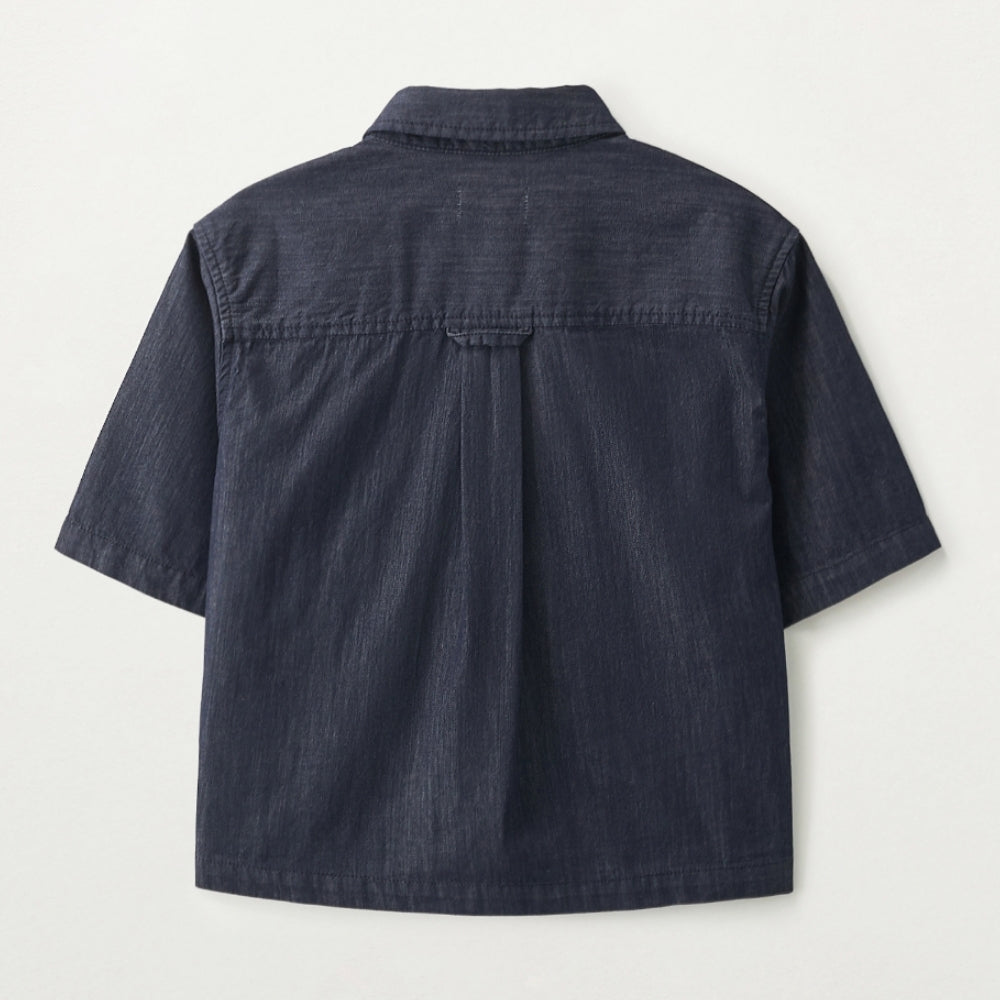 SATUR (W) Light weight denim pocket half shirt indigo