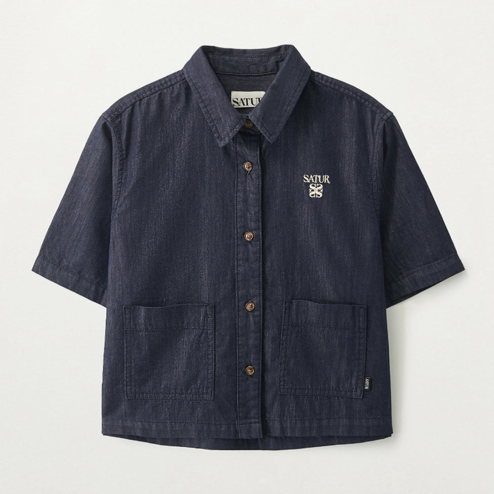 SATUR (W) Light weight denim pocket half shirt indigo