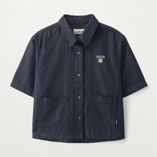 SATUR (W) Light weight denim pocket half shirt indigo