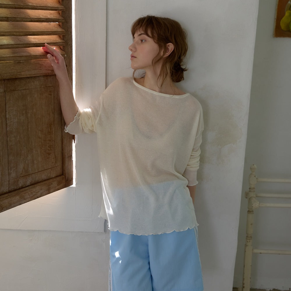 WIOE Boat Neck Sheer Top_Ivory