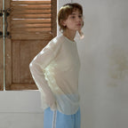 WIOE Boat Neck Sheer Top_Ivory