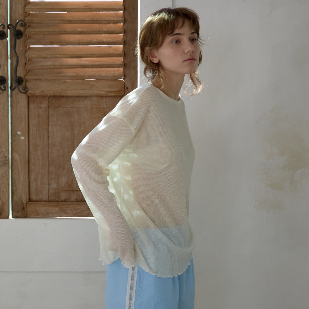 WIOE Boat Neck Sheer Top_Ivory