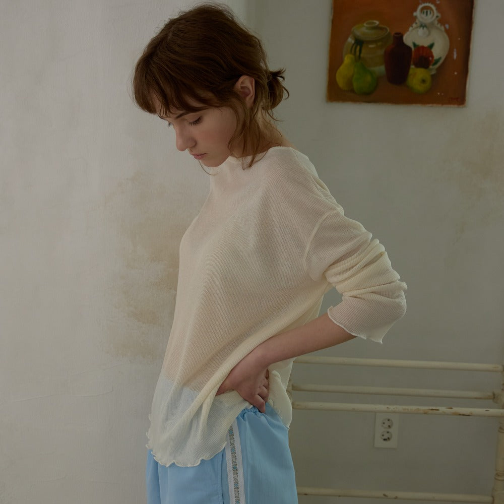 WIOE Boat Neck Sheer Top_Ivory