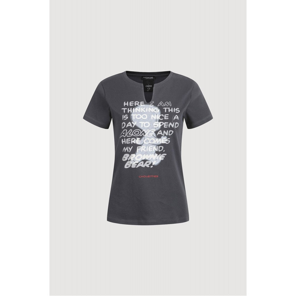 LUCKY CHOUETTE [CASPER X CHOUETTIES] Lettering Graphic Neck Slit Slim Fit T-Shirt (dark grey) LATAX26950GYD