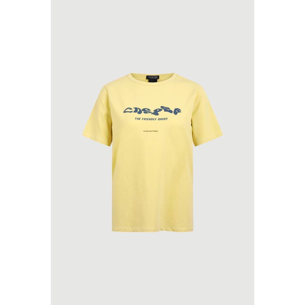 LUCKY CHOUETTE [CASPER X CHOUETTIES] Lettering Graphic Slim Fit Short Sleeve T-Shirt (light yellow) LATAX26940YEL