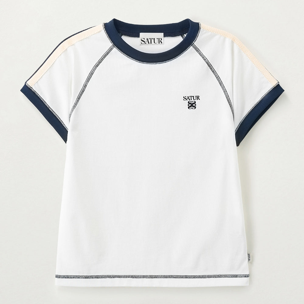 SATUR (W) Lawton Stitch Ringer Short Sleeve T-Shirt White