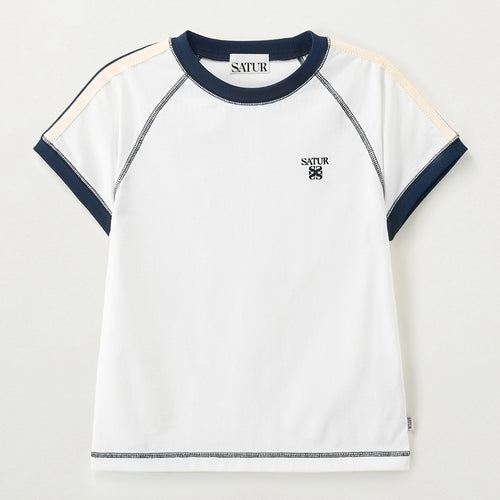 SATUR (W) Lawton Stitch Ringer Short Sleeve T-Shirt White