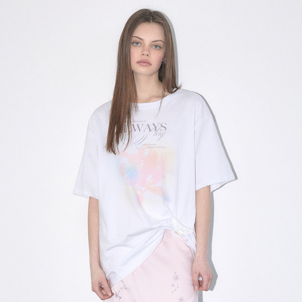 margarin fingers BLURRY FLOWER T-SHIRT (WHITE)