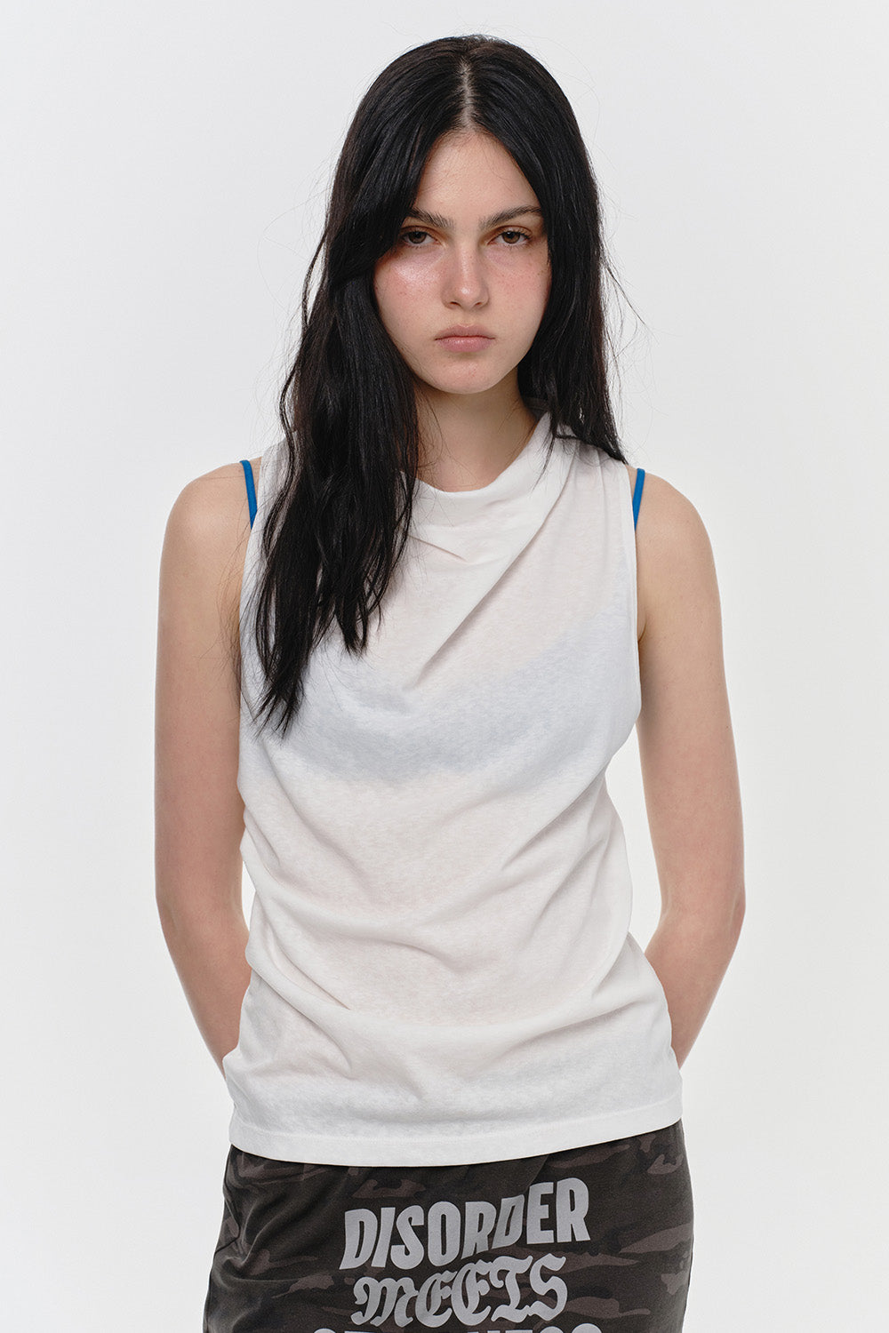 SUNBURNPROJECT PIN TUCK HALTER NECK SLEEVELESS TOP, WHITE