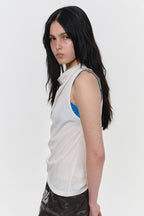 SUNBURNPROJECT PIN TUCK HALTER NECK SLEEVELESS TOP, WHITE