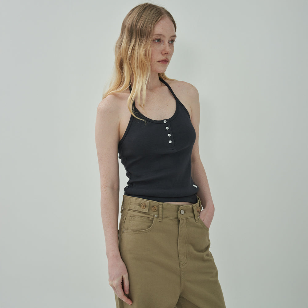 MOTT Halter Button Sleeveless - Charcoal