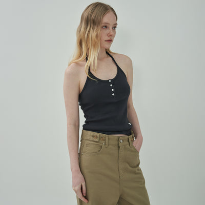 Halter Button Sleeveless - Charcoal