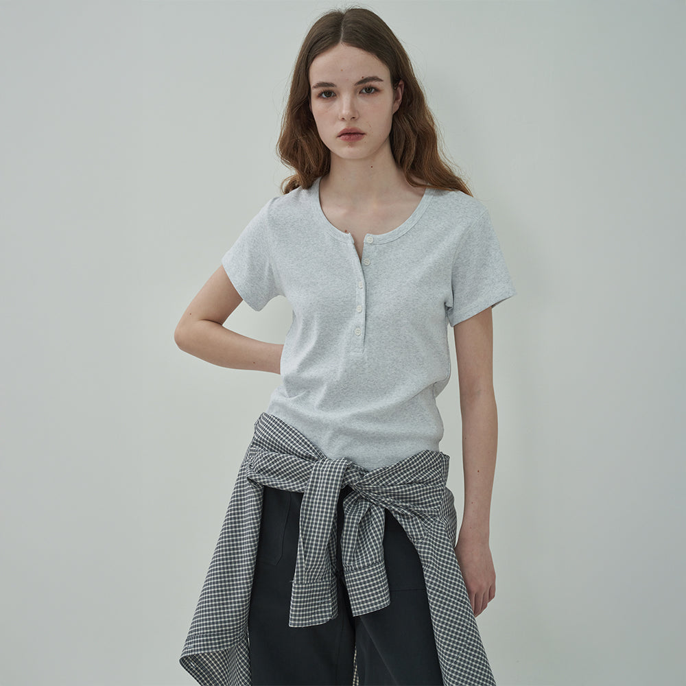 MOTT [2nd] Henley Neck Half T-Shirt-Melange