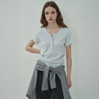 MOTT [2nd] Henley Neck Half T-Shirt-Melange