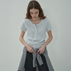 MOTT [2nd] Henley Neck Half T-Shirt-Melange