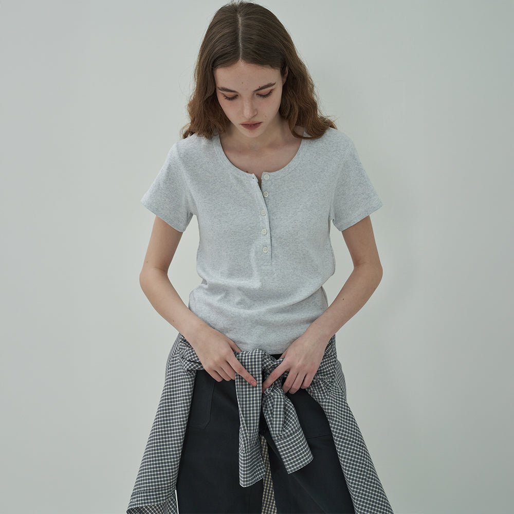MOTT [2nd] Henley Neck Half T-Shirt-Melange