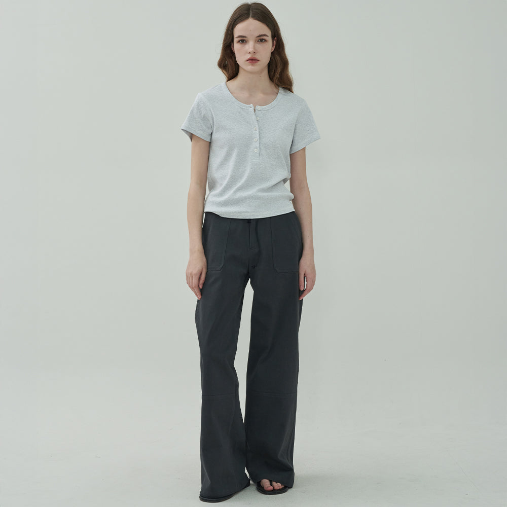 MOTT [2nd] Henley Neck Half T-Shirt-Melange