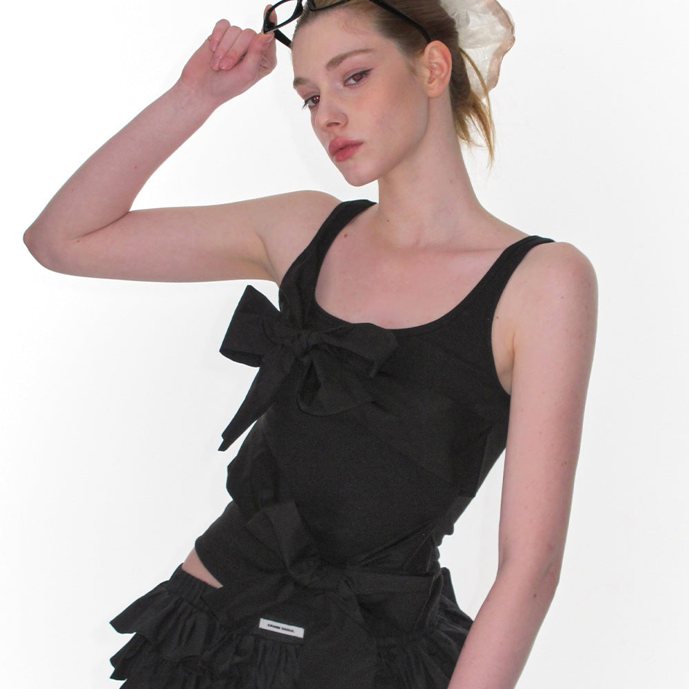 CRANK DOUBLE RIBBON-TIED SLEEVELESS_BLACK