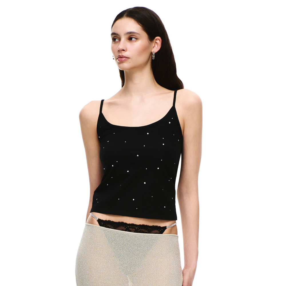VERISH Cotton Jersey U-Neck Rhinestone Tank Top