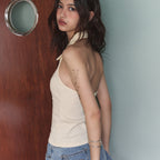 LEATHERY Waffle collar halter top [CREAM]