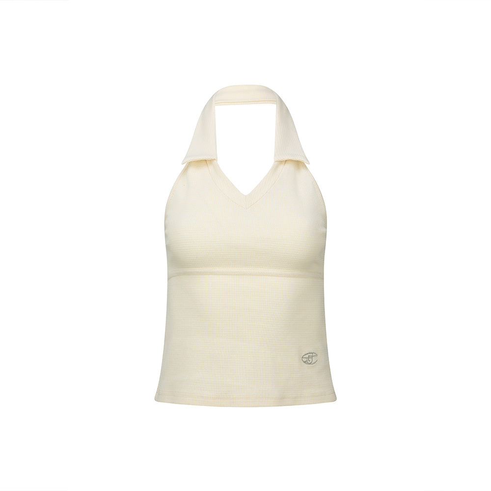 LEATHERY Waffle collar halter top [CREAM]