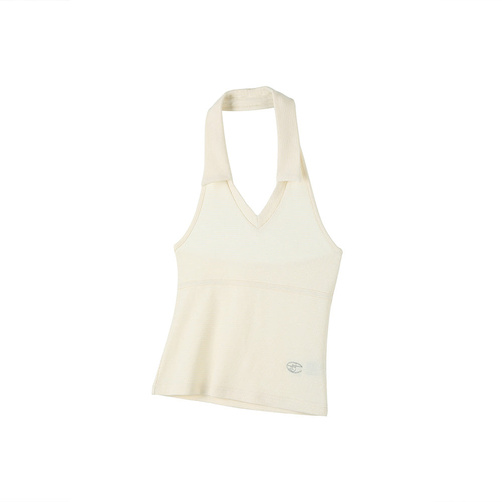 LEATHERY Waffle collar halter top [CREAM]