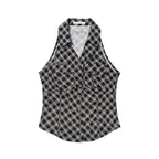 FANCY CLUB POCKET CHECK HALTERNECK TOP (BLACK) F26QB137