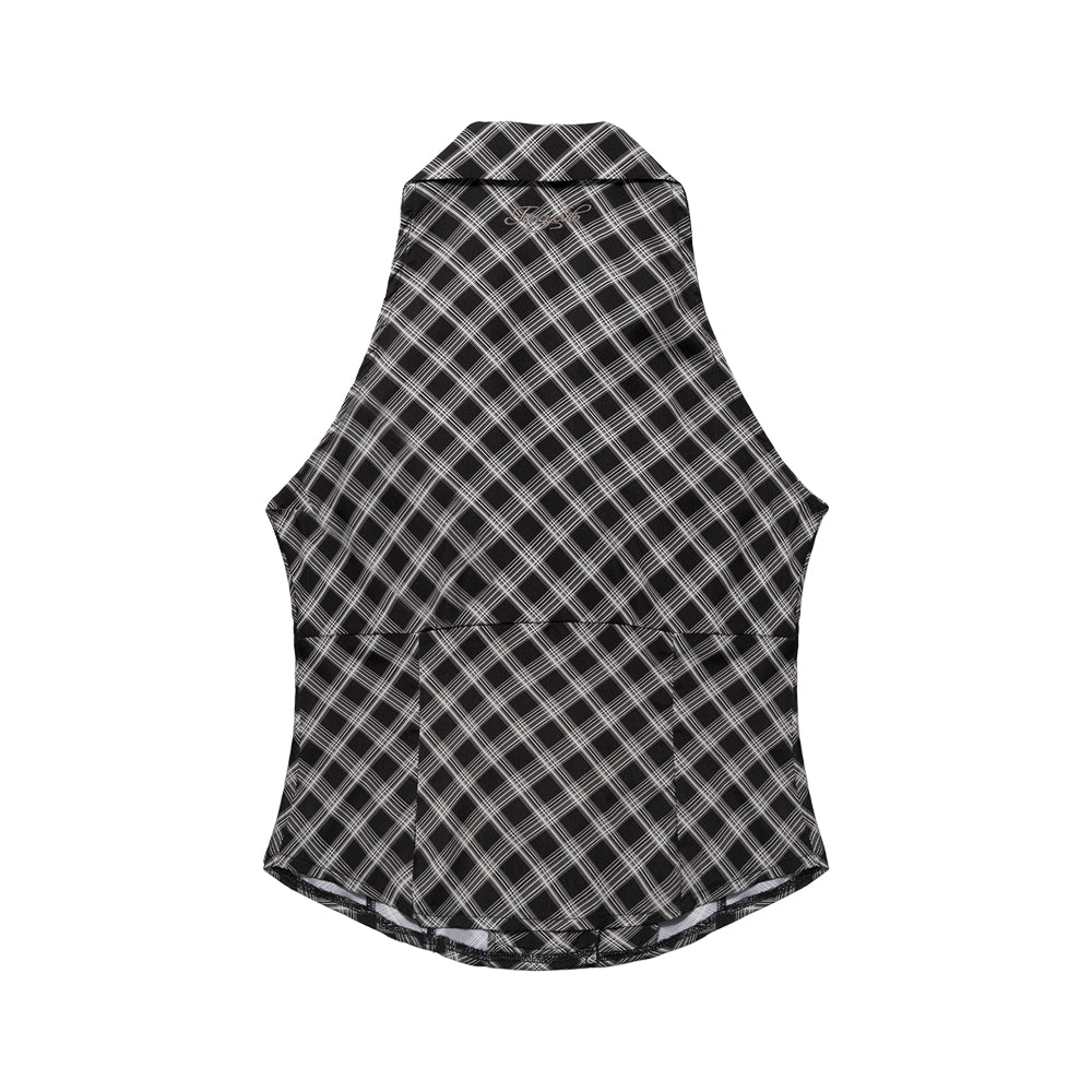 FANCY CLUB POCKET CHECK HALTERNECK TOP (BLACK) F26QB137