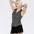 FANCY CLUB POCKET CHECK HALTERNECK TOP (BLACK) F26QB137