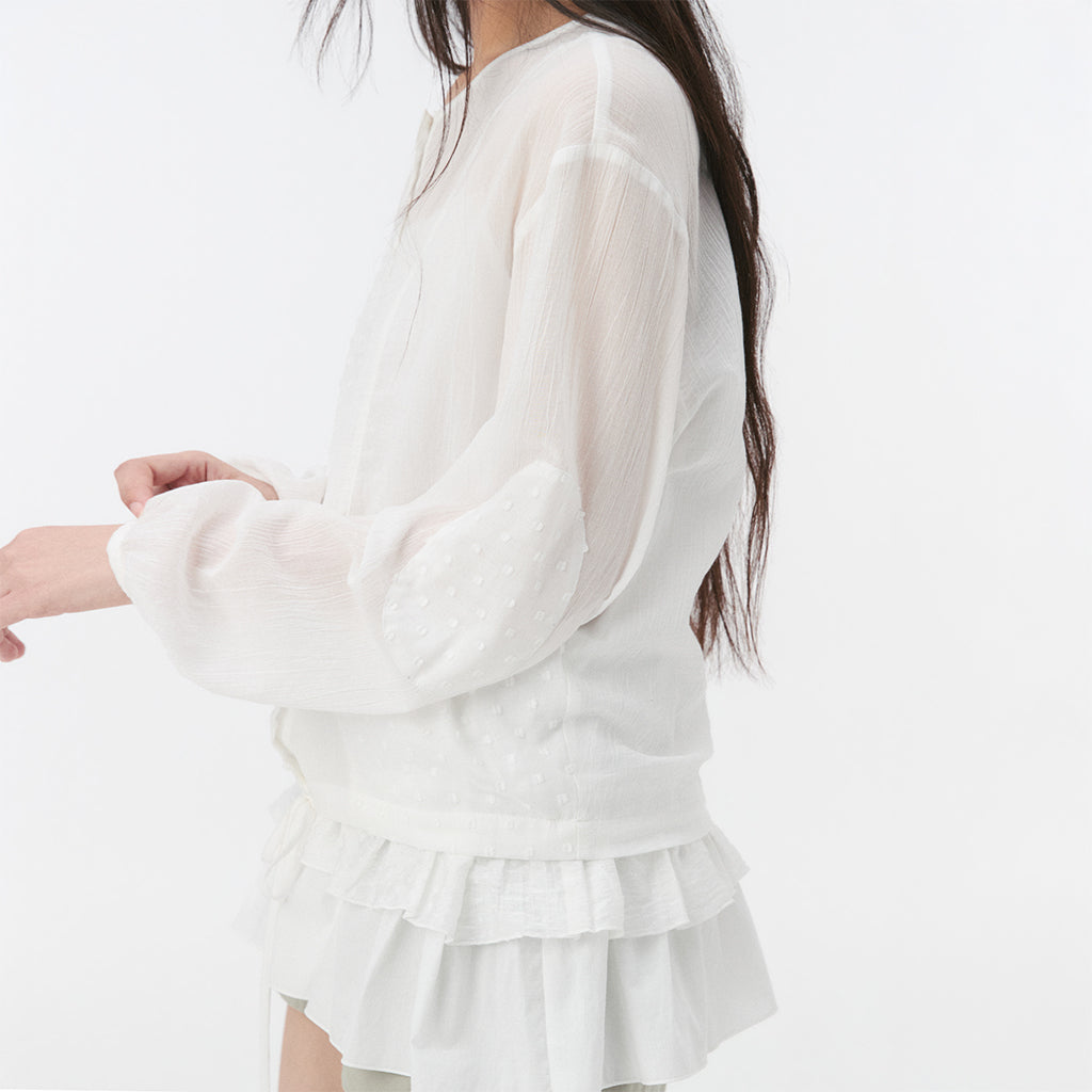 OHESHIO DOT PATCHWORK BLOUSE, WHITE