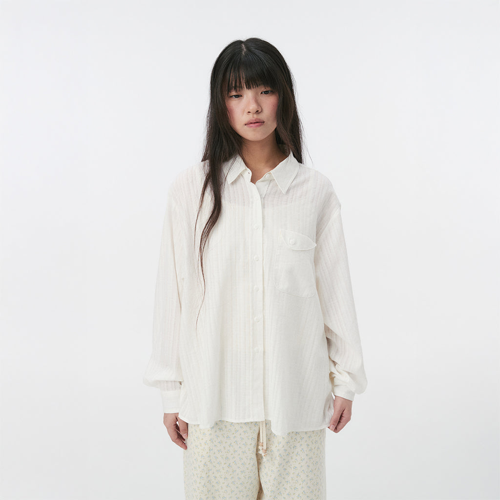 OHESHIO SHEER OVERFIT COTTON SHIRT, WHITE