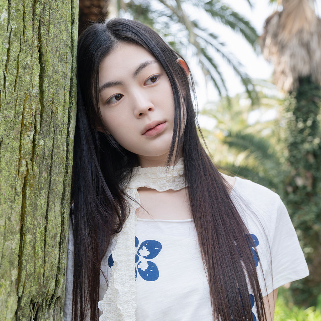 OHESHIO VINTAGE FLOWER SCOOP NECK T-SHIRT, WHITE