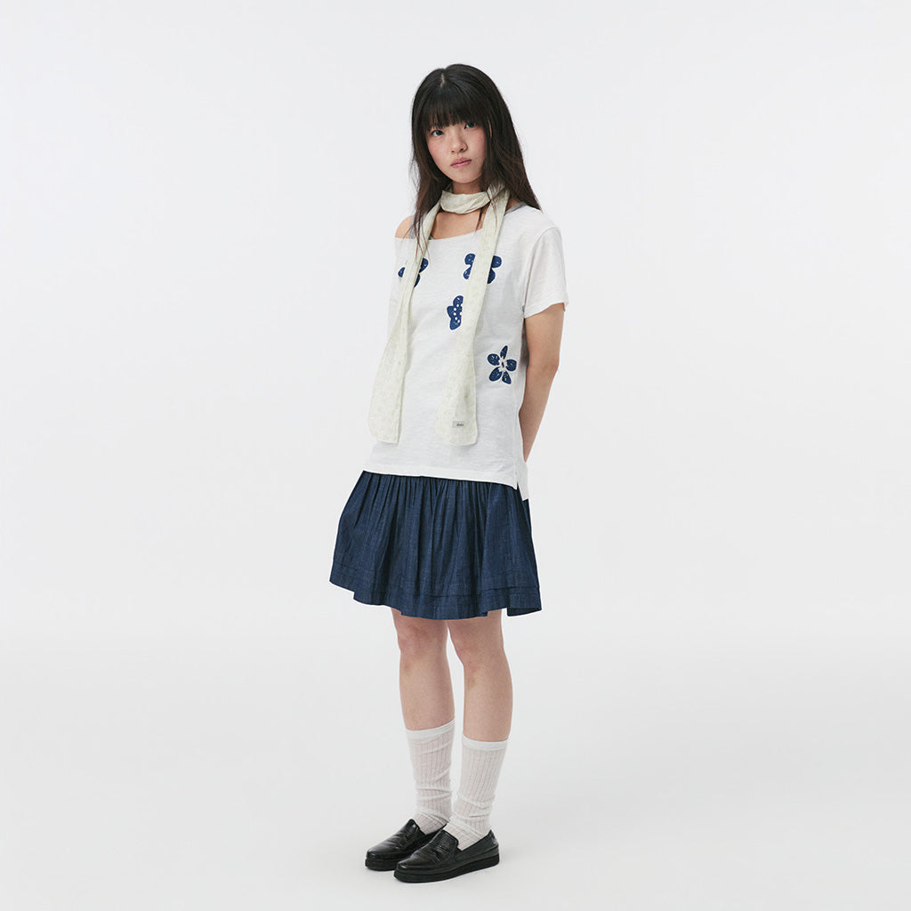 OHESHIO VINTAGE FLOWER SCOOP NECK T-SHIRT, WHITE