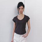 CURETTY C 90S LINE V-NECK HALF-SLEEVE T-SHIRT_BROWN