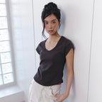 CURETTY C 90S LINE V-NECK HALF-SLEEVE T-SHIRT_BROWN