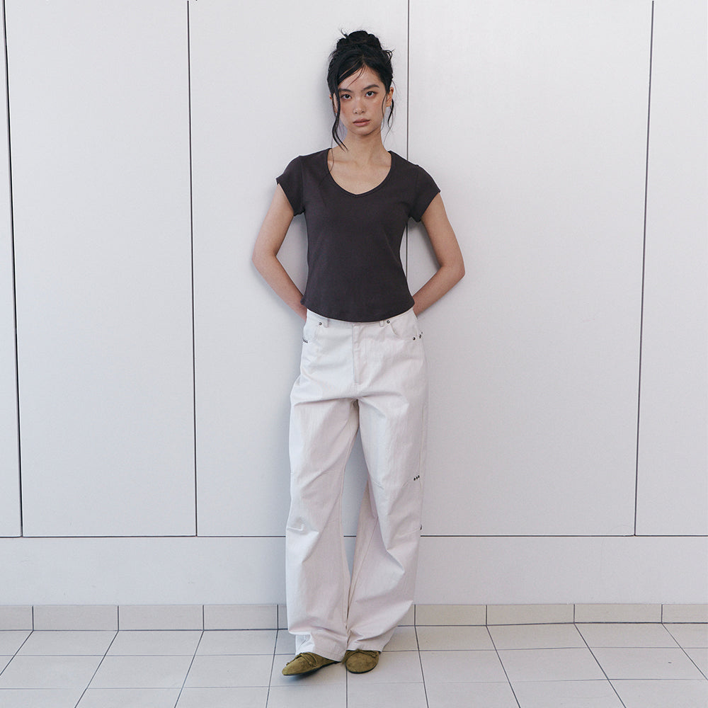 CURETTY C 90S LINE V-NECK HALF-SLEEVE T-SHIRT_BROWN
