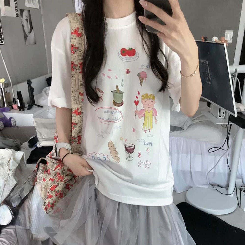 CGP Childish Angel Drawing Short Sleeve T-Shirt - Off White