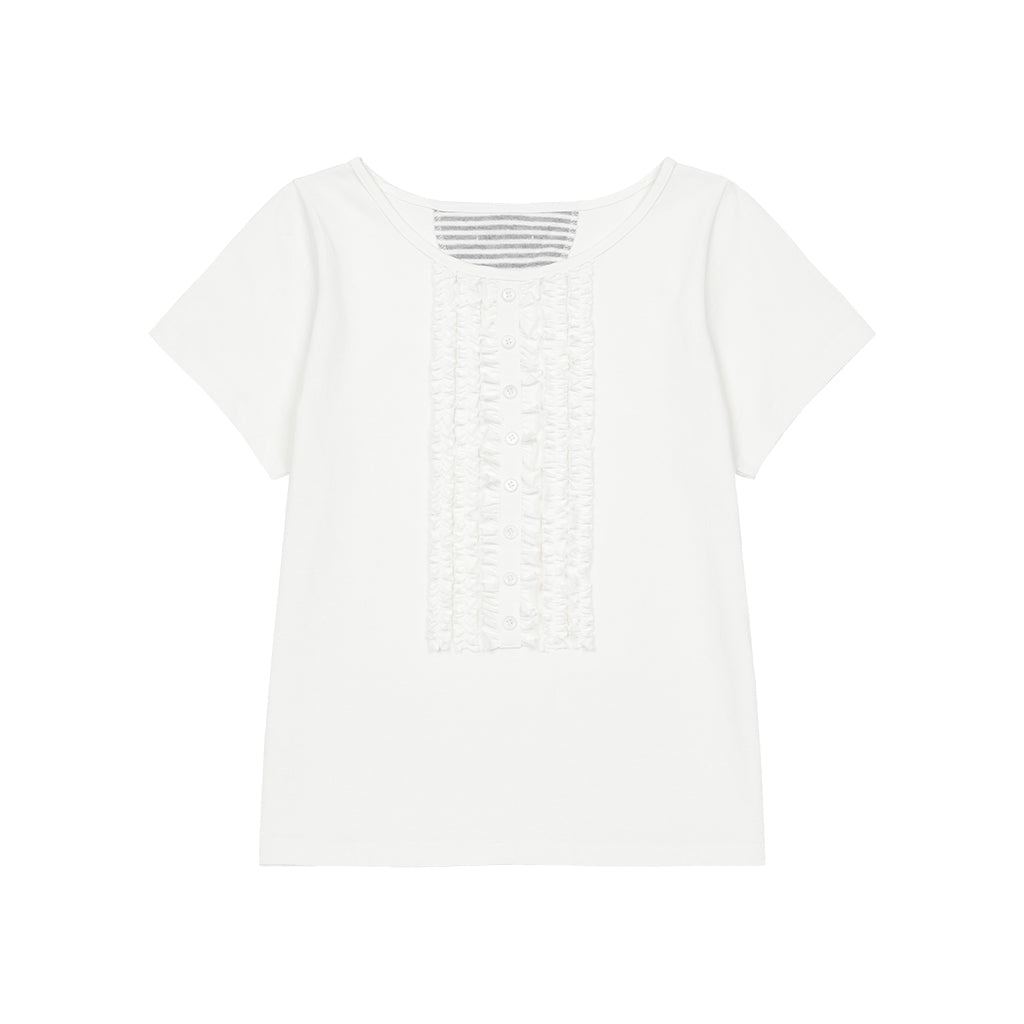 OHESHIO FRILL JERSEY T-SHIRT, IVORY