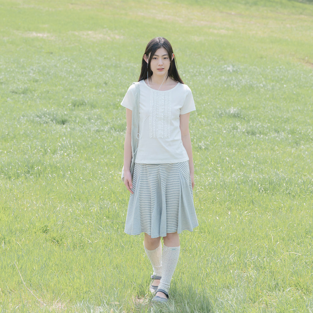 OHESHIO FRILL JERSEY T-SHIRT, IVORY