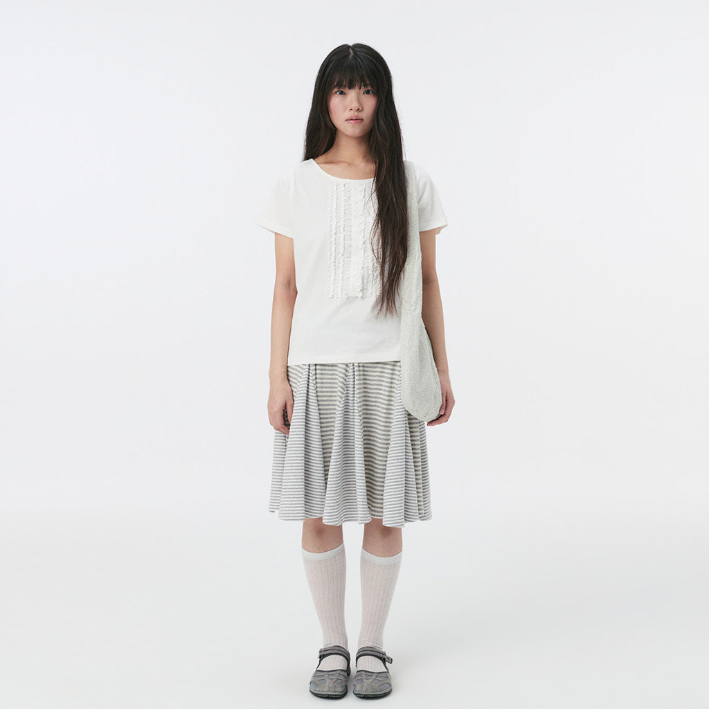 OHESHIO FRILL JERSEY T-SHIRT, IVORY