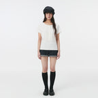 OHESHIO FRILL JERSEY T-SHIRT, IVORY