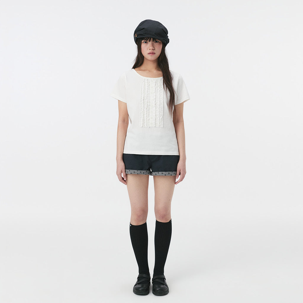 OHESHIO FRILL JERSEY T-SHIRT, IVORY