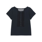 OHESHIO FRILL JERSEY T-SHIRT, NAVY