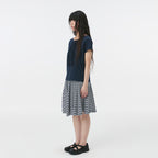 OHESHIO FRILL JERSEY T-SHIRT, NAVY